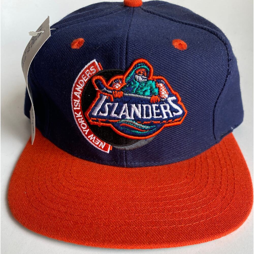 NEW York Islanders 90s GAME Fisherman snapback cap navy orange NHL hockey vtg